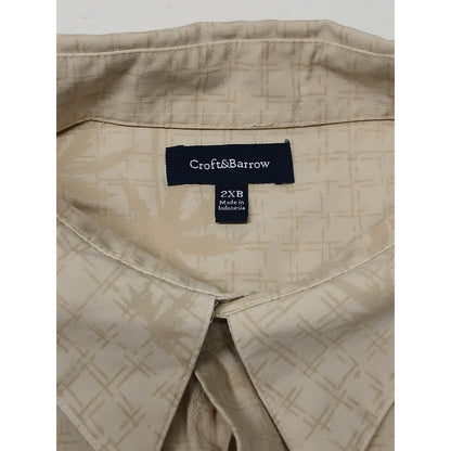 Croft & Barrow (2XB) Beige Palm Tree Big & Tall Button Shirt