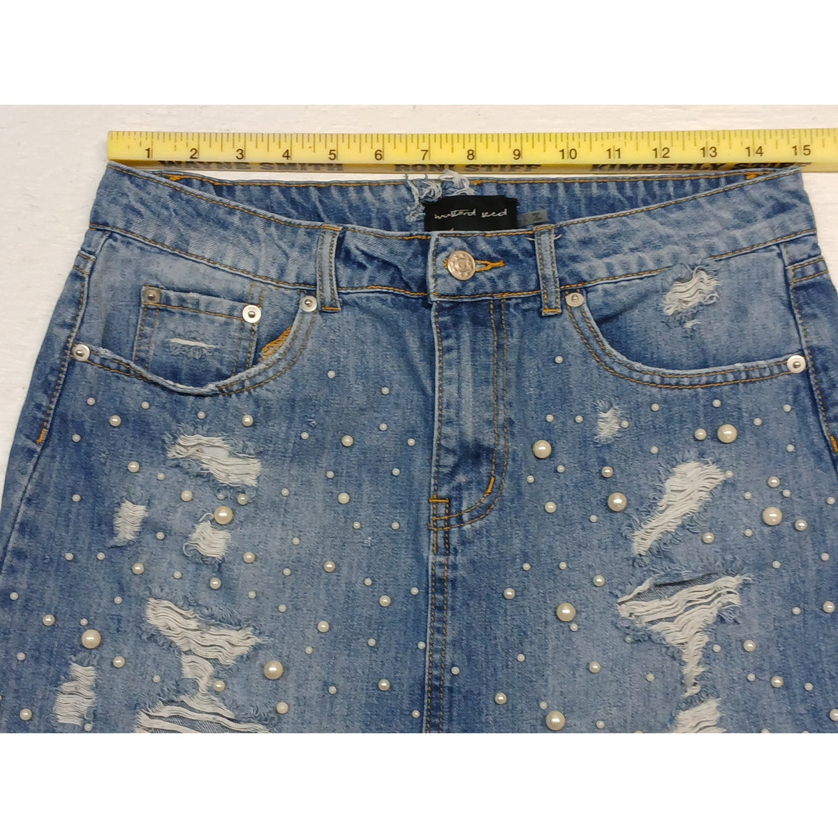 Mustard Seed (Large) Frayed Hem Light Blue Denim Jean Shorts