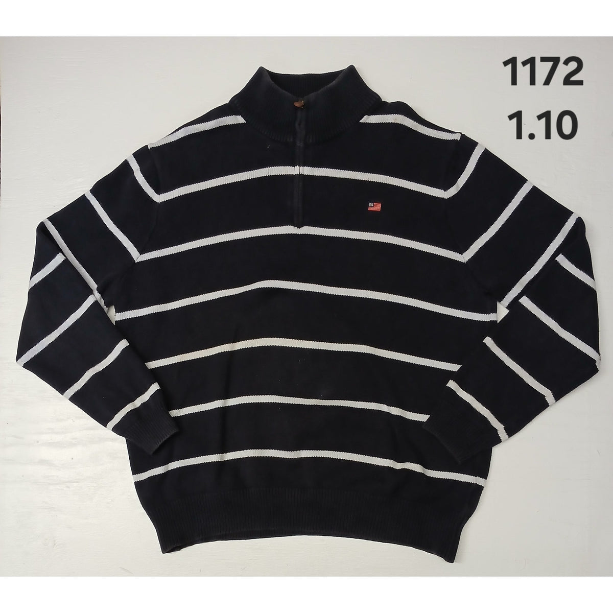 Polo (XL) Vintage Navy Blue Striped Knit Pullover Sweater