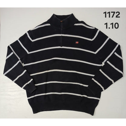 Polo (XL) Vintage Navy Blue Striped Knit Pullover Sweater