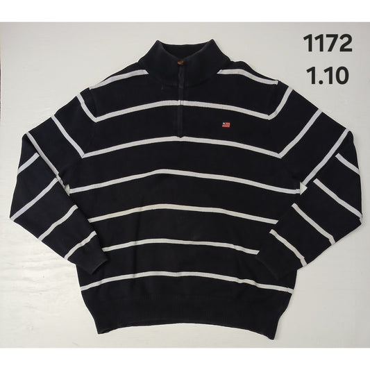 Polo (XL) Vintage Navy Blue Striped Knit Pullover Sweater