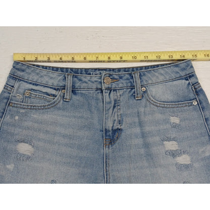 Time & Tru (6) High Rise Distressed Blue Denim Shorts