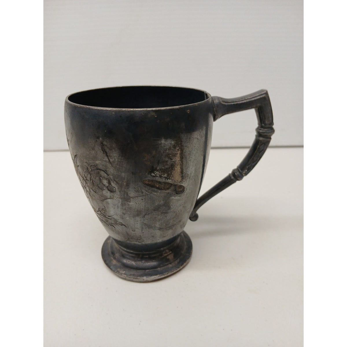Simpson Hall Miller & Co. Treble Plate Antique Cup with Floral Engraved Design