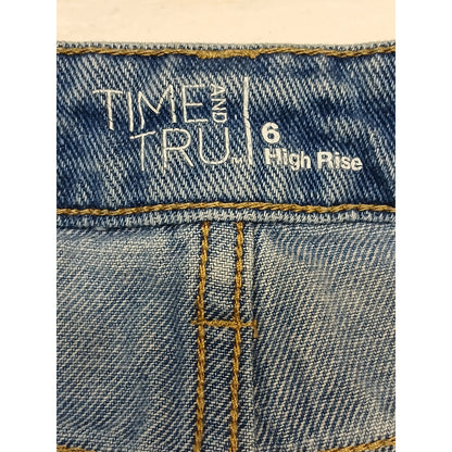 Time & Tru (6) High Rise Distressed Blue Denim Shorts