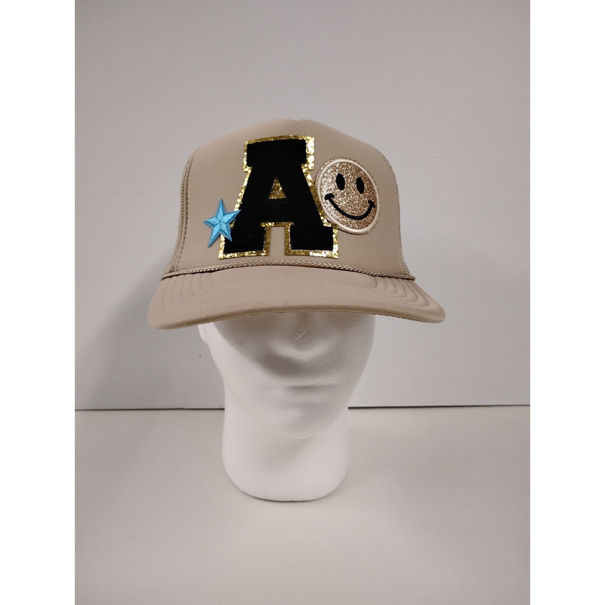 Otto Letter A with Smile Emoji (OSFM) Beige Snapback Cap