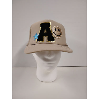 Otto Letter A with Smile Emoji (OSFM) Beige Snapback Cap
