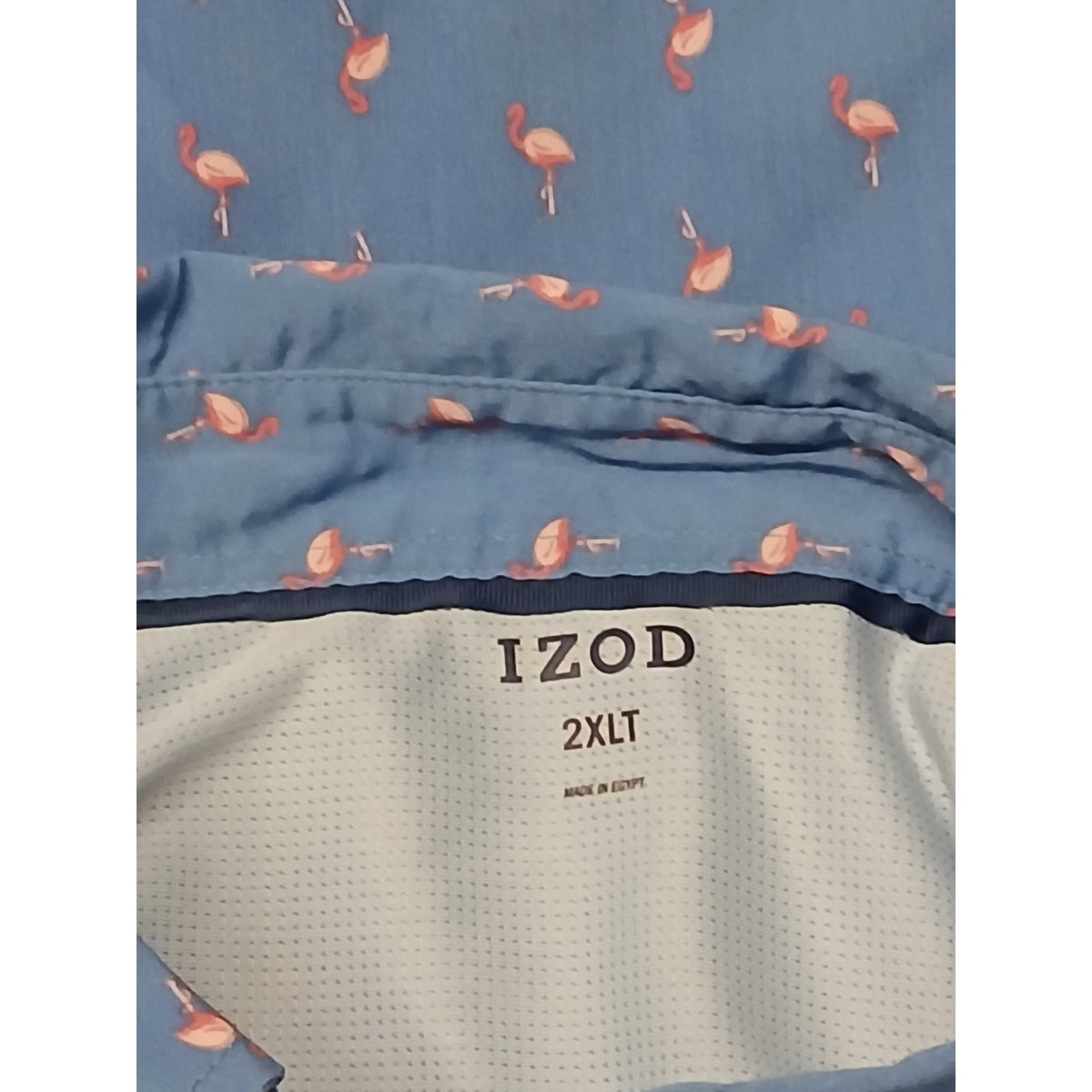 IZOD (2XLT) Blue Flamingo Printed Short Sleeve Button Shirt