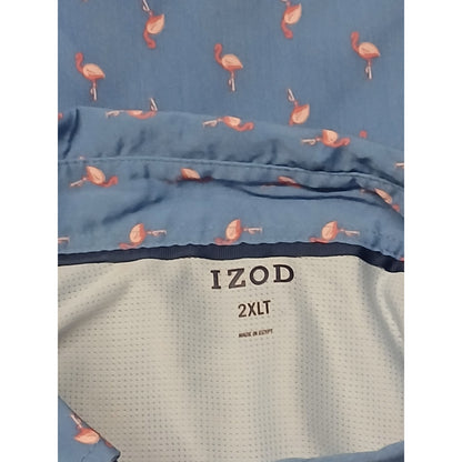 IZOD (2XLT) Blue Flamingo Printed Short Sleeve Button Shirt