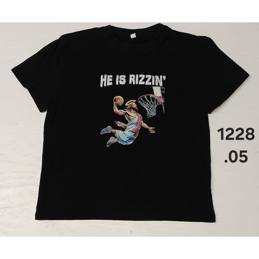 "He Is Rizzin " (XL) Black JESUS Basketball Crew Neck Tee